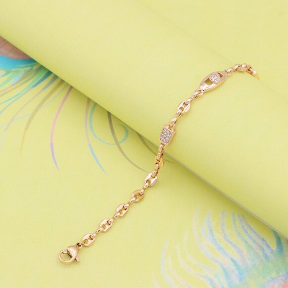 "Rose Gold Plated Bracelet with Oval & Square CZ Accents, XPBL0902 - Picture 3 of 13
